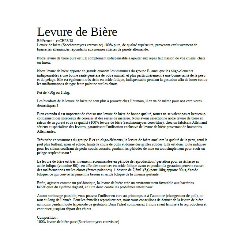 Document PDF composition compléments alimentaires Barf Lyon