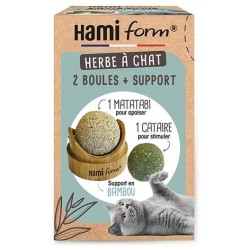 2 boules + support Herbe à chat et matatabi Hamiform